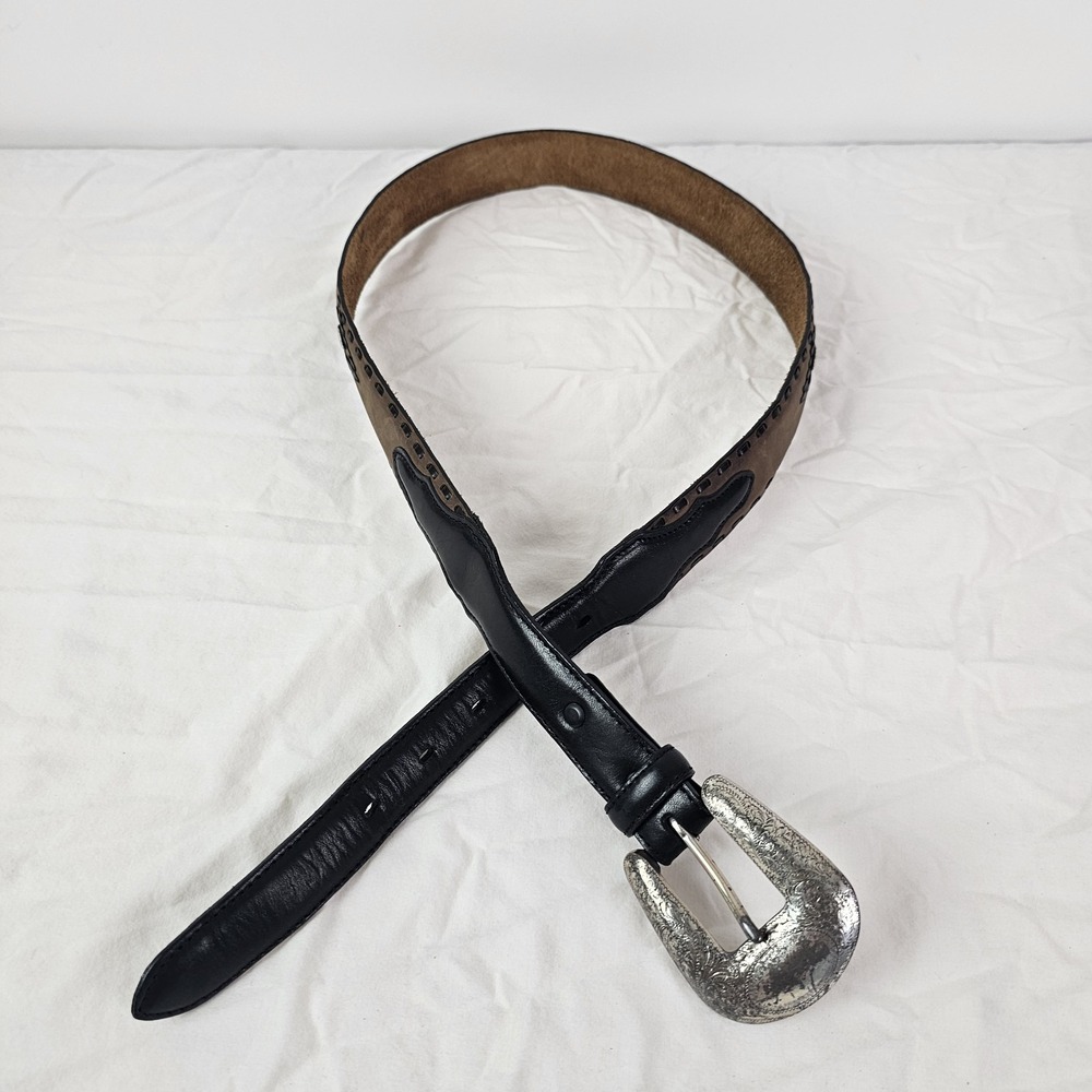 Resistol Full Grain Leather Belt Mens Concho Western Size 36 Concho Black Silver